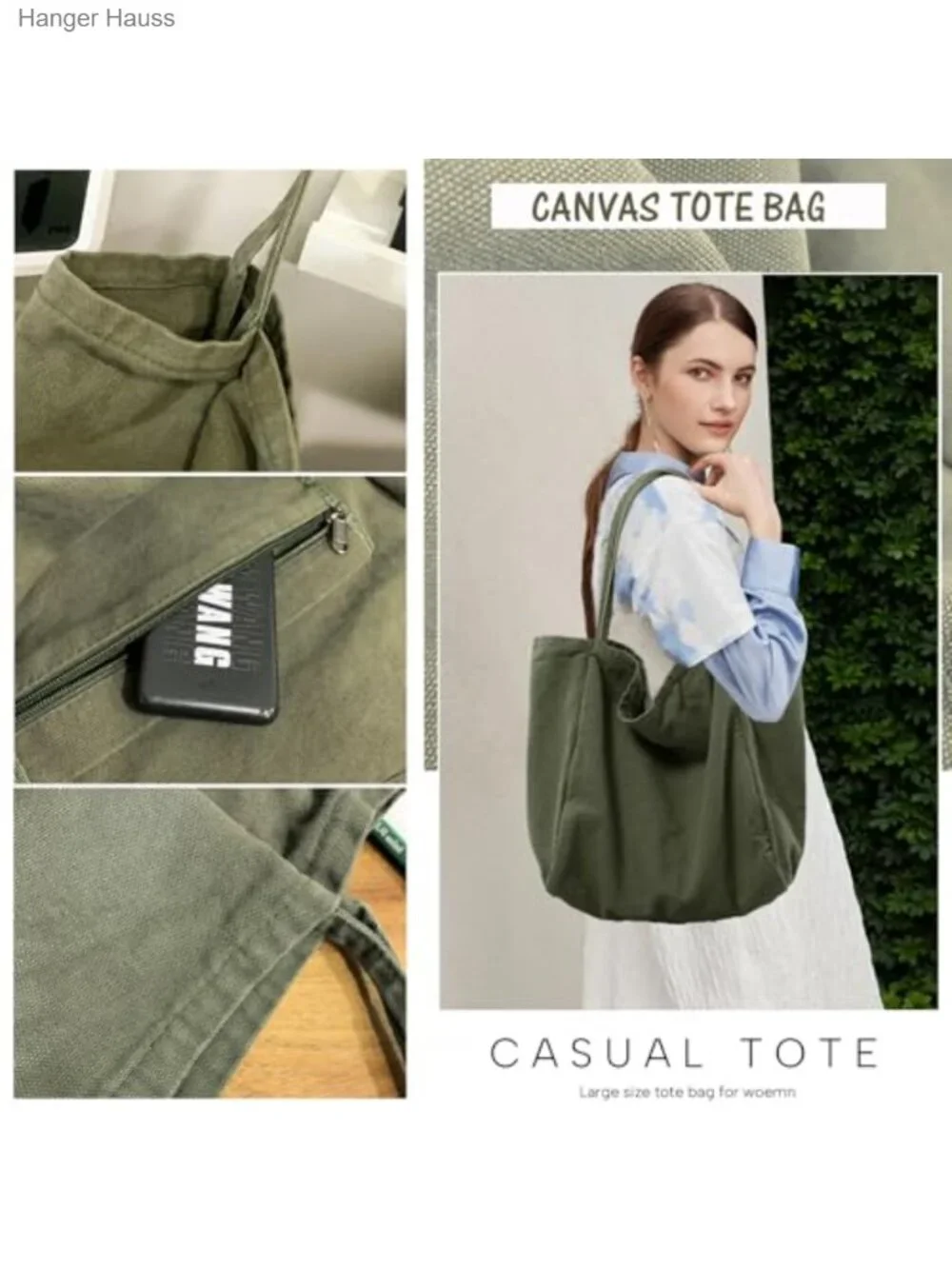 Canvas Tote Bag for Women Large Hobo Shoulder Bag Work Travel Casual Purse With